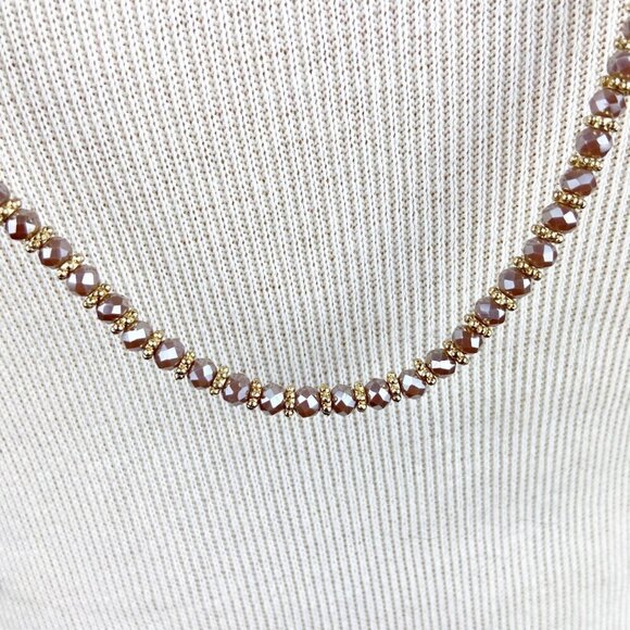 Rose Pink & Gold Beaded Long Necklace 18" - Picture 5 of 8